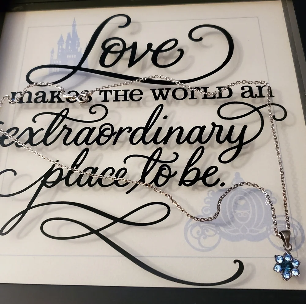 2-Tone Blue Flower Silver Tone Necklace for Girls